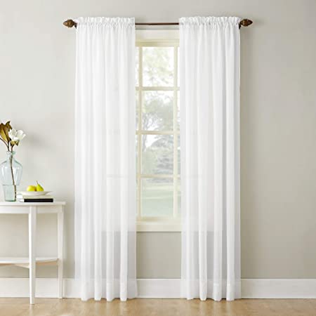 No. 918 Erica Crushed Texture Sheer Voile Rod Pocket Curtain Panel, 51" x 95", White