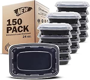 Freshware Meal Prep Containers [150 Pack] 1 Compartment with Lids, Food Storage Containers, Bento Box, BPA Free, Stackable, Microwave/Dishwasher/Freezer Safe (24 oz)