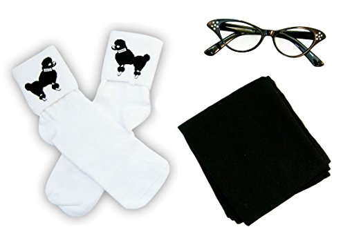 Hip Hop 50s Shop Child 3 Piece Accessory Set (Scarf-Poodle Socks-Cat Eye Glasses