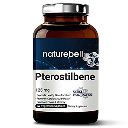 Maximum Strength Pure Pterostilbene 125mg, 60 Veg Capsules, Naturally Supports Healthy Aging and Longevity, Enhances Brain Function and Cardio Health, Non-GMO, Vegan Friendly and Made in USA