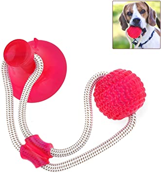 OUTERDO Pet Molar Bite Toy, Suction Cup Rubber Ball Dog Chew Toys Interactive Puppy Molar Training Rope, Tug Rope Ball Self-Playing Cleaning Teeth Multifunction For Pet Dog Puppy (40CM)