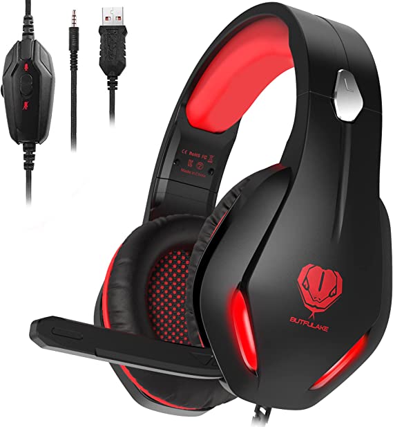 HaiDiKaiSi GH-2 Gaming Headset for Xbox One, PS4, PC, Nintendo Switch, Mac, Laptop with Stereo Surround Sound, Over Ear Gaming Headphones with Noise Canceling Mic & LED Light, Red