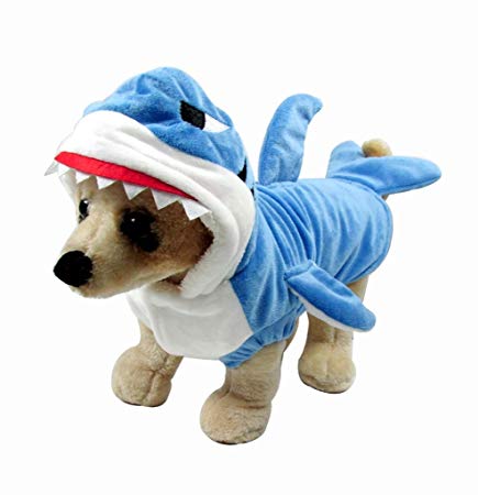Mogoko Funny Dog Cat Shark Costumes, Pet Halloween Christmas Cosplay Dress, Adorable Blue Shark Pet Costume,Animal Fleece Hoodie Warm Outfits Clothes