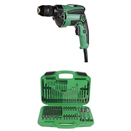 Hitachi D10VH2 7.0 Amp 3/8" Variable Speed Drill/Driver and 799962 Drill And Drive Bit Set, 120-Piece