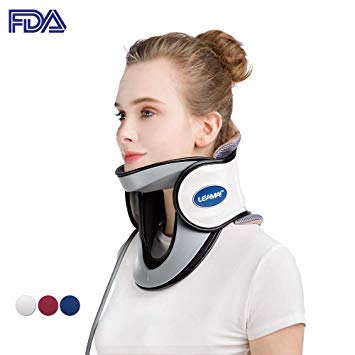 Leamai Newest Cervical Neck Traction Device - Adjustable Inflatable Neck Stretcher Collar for Home Traction Spine Alignment -(C03,White)