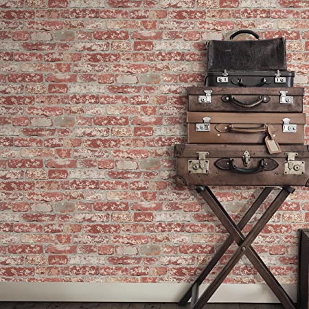 RoomMates Dark Red Stuccoed Brick Peel and Stick Wallpaper