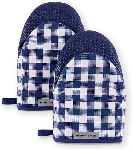 KitchenAid Gingham Mini Oven Mitt 2-Pack Set, Cobalt Blue, 5.5"x8"