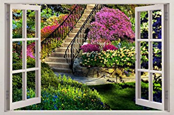 Garden View 3D Window Decal WALL STICKER Home Decor Art Mural Flowers C639, Giant
