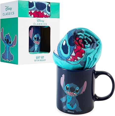 Disney Tasse und Socken Damen Set Stitch Geschenk Set (Marineblau Stitch)