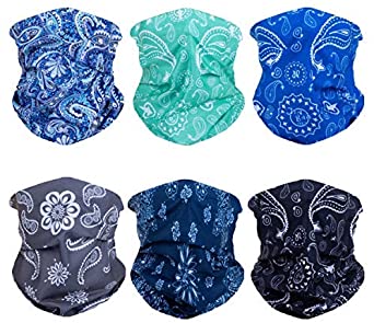 FAYBOX 6pcs Magic Wide Wicking Headbands Outdoor Headwear Bandana Sports Scarf Tube UV Face Mask for Workout Yoga Running Hiking Riding Motorcycling