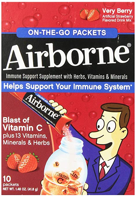 Airborne Vitamin C 1000mg Immune Support Supplement, On-The-Go Powder Packets, Very Berry, 10 Count
