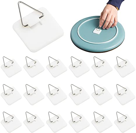 40 Pieces Invisible Adhesive Plate Hanger Vertical Plate Holders for Wall Hooks for Decorative Plates and Art Supplies 1.25 Inch