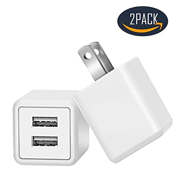 USB Charger, Certified 2.4A 2-Port USB Wall Charger Portable Travel Power Adapter for Apple iPhone X 8/7/6 Plus SE/5S/4S,iPad, iPod,Samsung Galaxy S7 S6, HTC, LG, Table, Motorola And More (2-PACK)