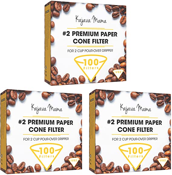 Kajava Mama V02 Premium Paper Cone Filter - Disposable Filters for 2-Cup Pour Over Dripper - Made of the Finest Wood Pulp - Perfect Drip, No Coffee-Ground Residue - 3 BOX VALUE SET (TOTAL 300 FILTERS)