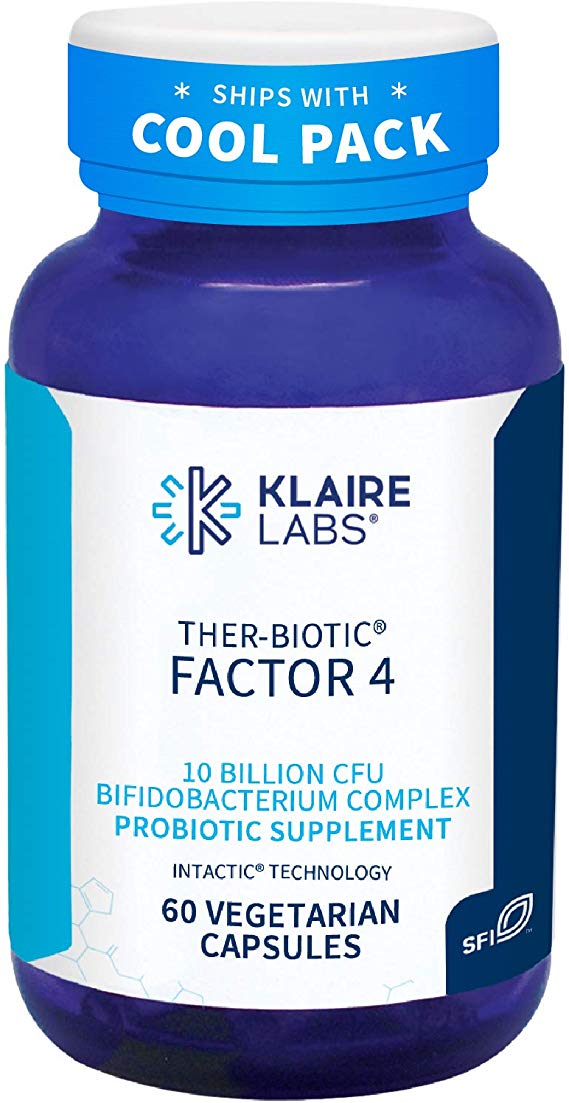 Klaire Labs Ther-Biotic Factor 4 Probiotic - 10 Billion CFU Bifidobacterium with Inulin, The Original Hypoallergenic Probiotic for Men & Women, Dairy-Free Gut Support (60 Capsules)