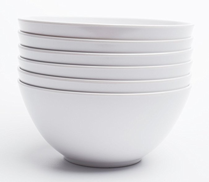Yinshine Melamine 6 Inch Dinnerware Cereal Bowls, Set of 6, White