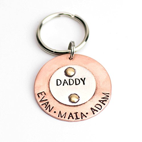 Personalized Handmade Keychain for Men, Copper and Sterling Silver, Hand Stamped with Childrens' Names