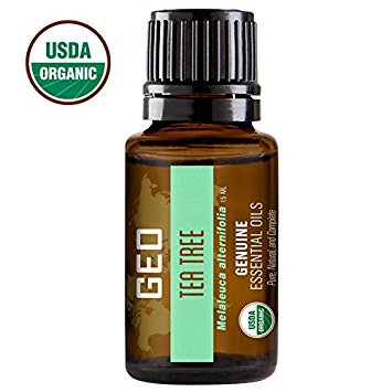 TEA TREE Organic Essential Oil, Anti Bacterial and Anti Inflammatory , 1 bottle, 15 ml. USDA Organic. Certified by CCOF. Sold by GEO Essential Oils