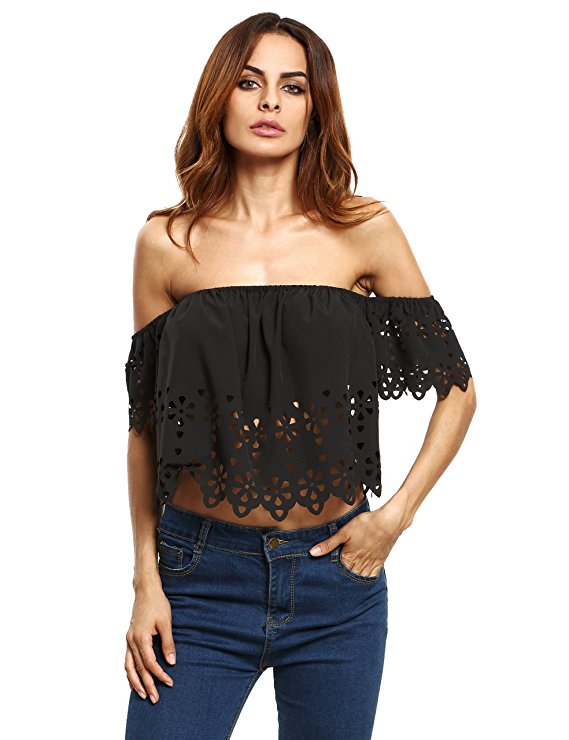 Milumia Women's Off The Shoulder Hollow Crop Tank Top