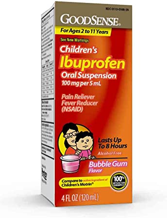 GoodSense Children's&nbsp;Ibuprofen Oral Suspension 100 mg per 5 mL, Pain Reliever&nbsp;and&nbsp;Fever Reducer&nbsp;(NSAID), Bubble Gum Flavor