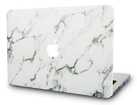 KEC Laptop Case for MacBook Pro 15" (2016/2017/2018 Touch Bar) Italian Leather Case Cover A1707 (White Marble Leather)