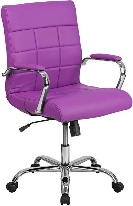 Flash Furniture Mid-Back Purple Vinyl Executive Swivel Chair with Chrome Base and Arms