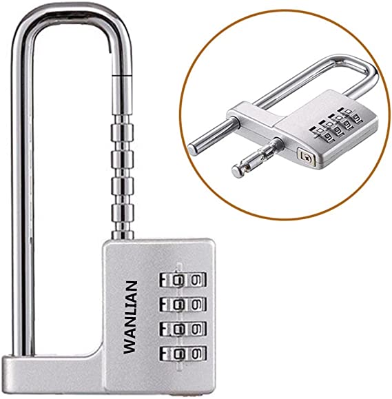 Padlock, Combination Lock, 4 Digit Combination Padlock, 2-1/2" (64mm) Wide Body. 3/8 inch Stainless Steel Retractable Long Shackle is Suitable for Outdoor, School, Gym, Sports lockers, Fences,
