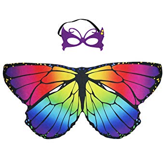 Kids Butterfly Wings Costume and Mask for Girls Rainbow Fairy Dress Up Pretend Play Party Favors