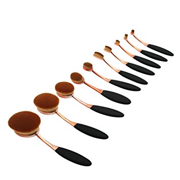 Mermaid 10 Pcs Oval Foundation Brush Set Soft Toothbrush Makeup Tool Powder Blush Concealer Cream Contour Make Up Cosmetic Brush (10pcs set A)