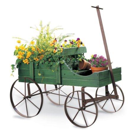 Amish Wagon Decorative Garden Planter Green