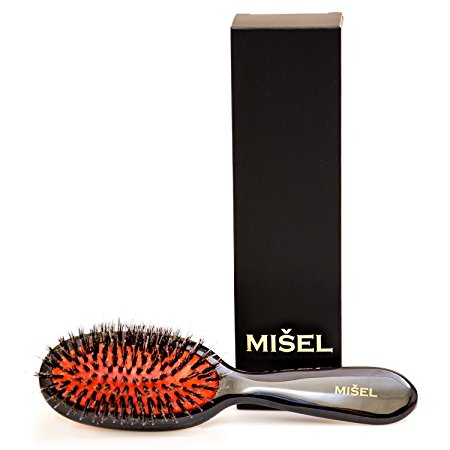 MIŠEL - Professional Extension & Detangling Hair Brush with Boar Bristle Leaving your Hair Smooth & Shiny with No Frizz! - Small Travel size
