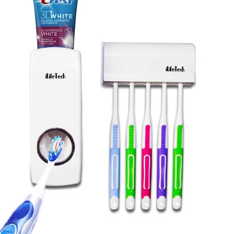 iLifeTech Unique Design Wall Mount Auto Toothpaste Dispenser Toothbrush Holder