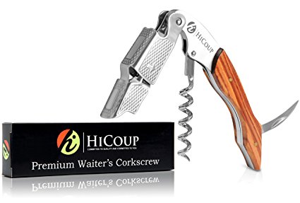 Waiters Corkscrew by HiCoup – Professional Grade Natural Mahogany Wood All-in-one Corkscrew, Bottle Opener and Foil Cutter, the Favoured Choice of Sommeliers, Waiters and Bartenders Around the World