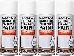 Pro-Kleen Radiator Enamel Spray Paint White Gloss 4 x 400ml - Heat Resistant up to 100ºC - For Radiators, Hot Pipes, Water Tanks & More - Fast Drying & No Primer Needed