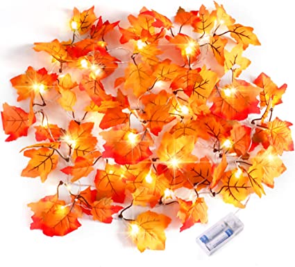 GABOSS 2 Pack Thanksgiving Decorations Lighted Fall Garland, Fall Decor for Home Indoor Outdoor Home, Christmas Decorations Party Thanksgiving Gift Waterproof Maple Leaf String Lights,16.4 FT 40 Led