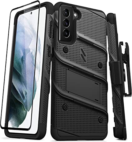 ZIZO Bolt Series for Galaxy S21 Plus Case with Screen Protector Kickstand Holster Lanyard - Black