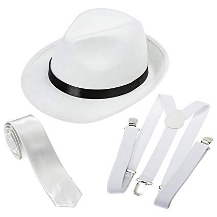 NJ Novelty Gangster Costume Hat, Suspenders and Tie Set Roaring 20s Accessories
