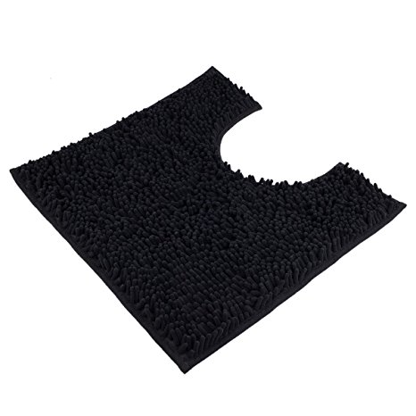 VDOMUS Contour Bath Rug, Soft Shaggy U-shaped Toilet Floor Mat Bathroom Carpet, 19.5 X 19.5 inches - Black