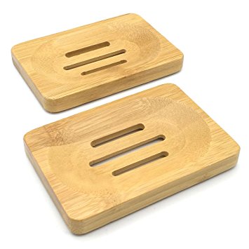 FireBee Soap Dish Soap Holder Bath Shower Hand Craft Natural Bamboo Soap Saver Case (2 Pack)