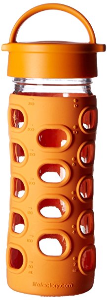 Lifefactory 22-Ounce BPA-Free Glass Water Bottle with Leakproof Cap & Silicone Sleeve, Orange