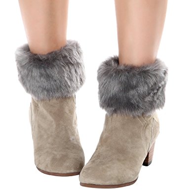 FAYBOX Women Winter Faux Fur Boot Cuff Knitting Leg Warmers Short