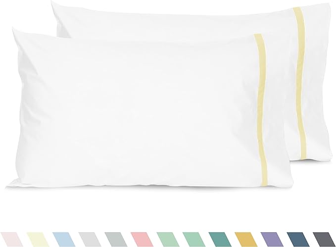 Sunflower Cotton Pillowcases Set of 2, 100% Cotton King Pillow Case Percale Weave White, 20×40 inches King Size Pillowcase Soft and Breathable, Striped Honeyed Straw