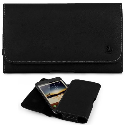 Galaxy NOTE 4  NOTE 3  NOTE 2  EXTRA LARGE Horizontal Leather Pouch Carrying Case Holster with Belt Clip and Magnetic Closure Fits Samsung Galaxy NOTE 4  NOTE 3 III  NOTE 2 II with Ballistic Shell Gel SG case onStylus Pen - Matte Black