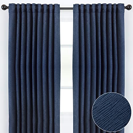 Chanasya 2-Panel Solid Embossed Elegant Textured Curtains for Windows Living Room Bedroom - Luxurious Partial Room Darkening Window Treatment Drapes for Privacy and Decor - 52 x 63 Inch Long - Navy