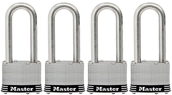 Master Lock Padlock, Laminated Stainless Steel Lock, 2 in. Wide, 5SSQLJ (Pack of 4-Keyed Alike)