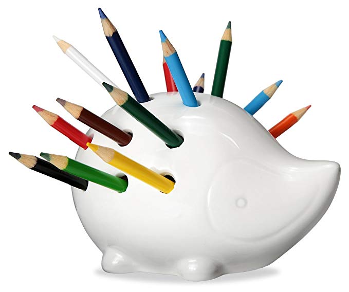 Mkono Hedgehog Pencil Holder Ceramic Lead Pencil Organizer for Home Office Desk Storage, White