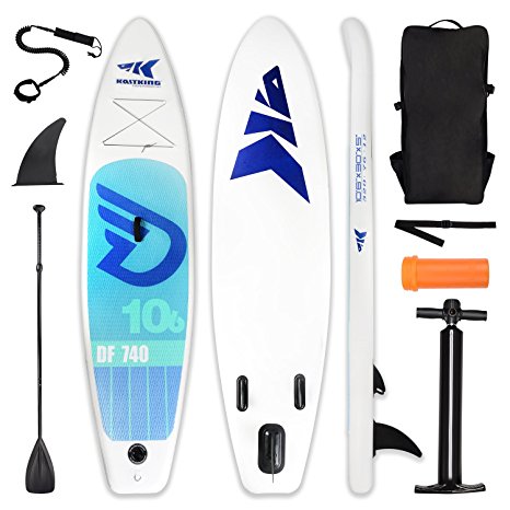 KastKing Inflatable 10’6’’ Stand Up Paddle Board, Non-slip Deck, Adjustable Length Paddle, Ankle Leash, High Volume Pump, PVC Repair Kit, Backpack Carrying Case