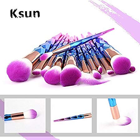 Ksun 12 Pieces Unicorn Mermaid Brush Set Make Up Rainbow Diamond Handle Makeup Brushes Set Foundation Cream Powder Brush Kit