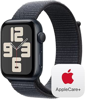 Apple Watch SE (2nd Gen) [GPS 44mm] Smartwatch with Midnight Aluminium Case with Ink Sport Loop One Size. Fitness and Sleep Trackers, Crash Detection, Heart Rate Monitor, Carbon Neutral