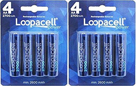 Loopacell AA Ni-MH 2700mAh Rechargeable Batteries (Pack of 8)